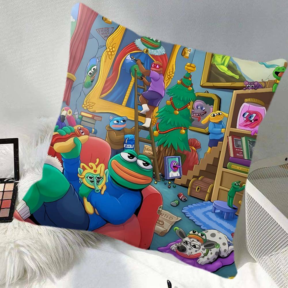 Cartoon PPepe The Frog Funny Pillow Case Square Pillow Bedroom Sofa Leisure Comfort Cushion Car Home Decoration