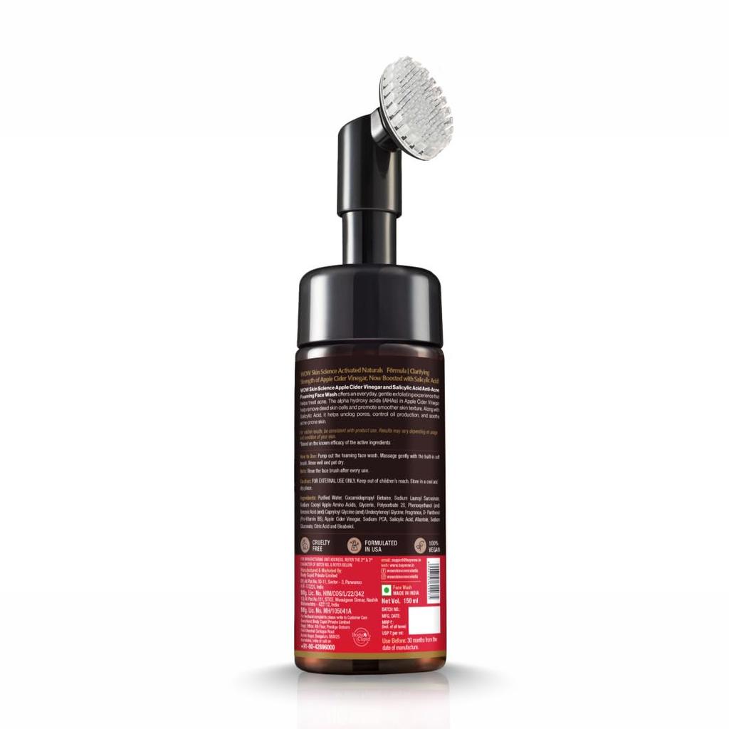 Wow Skin Science Apple Cider Vinegar Foaming Face Wash  150ML With Built In Brush Deep Cleansing Cleanser For All Skin Types