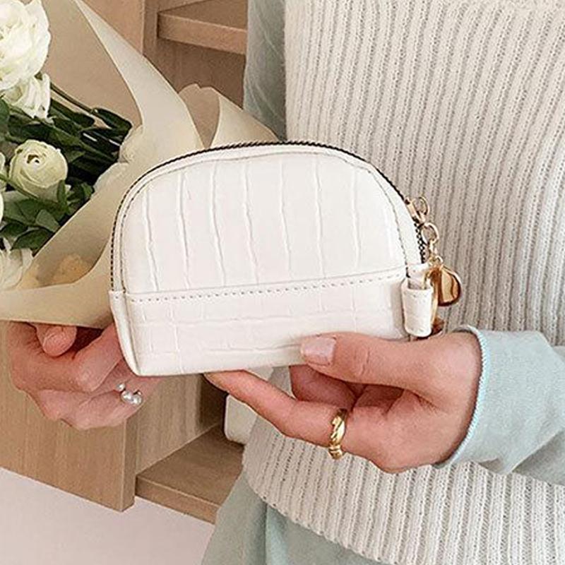 Shell Small Wallet Pu Leather Coin Purse Simple Card Holder Korean Solid Color Zipper Key Case Mini Handbag
