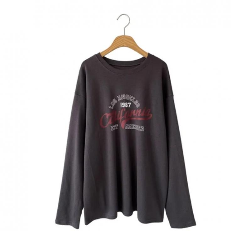 New Arrivals Open Run Women Loose FiT Long Sleeve T shirT Casual leTTering