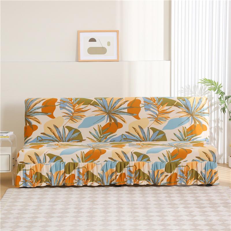 Stretch Armless Futon Cover with Skirt Printed Folding Sofa Bed Cover Washable Sofa Couch Cover Furniture Bed Protector S M L