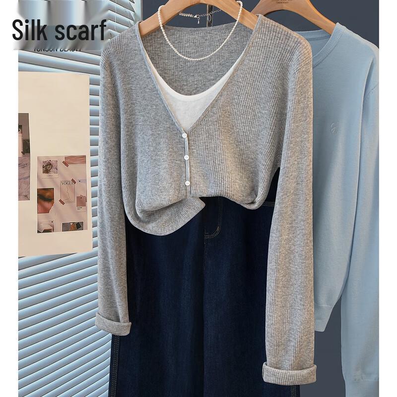 

Women s Faux Two-Piece Color Block Pullover Sweater M