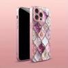 Plaid Flower Pattern Pink Metallic Paint Glass Hard Phone Case For iPhone 17 15 16 Pro Max 11 12 13 14 Plus 16E 17Air Cover