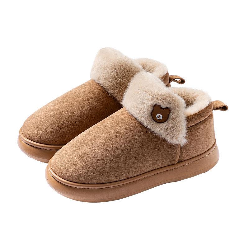 Cute Cotton Slippers Women's Winter Indoor Home Heating Velvet High-top Bag and Cotton Shoes Women