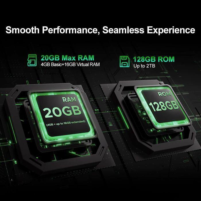 DOOGEE Fire 5 Pro Telephone Portable Incassable 20Go+128Go 6,6" 13000mAh Smartphone Robustee Android 15 Dural SIM 4G/NFC Noir