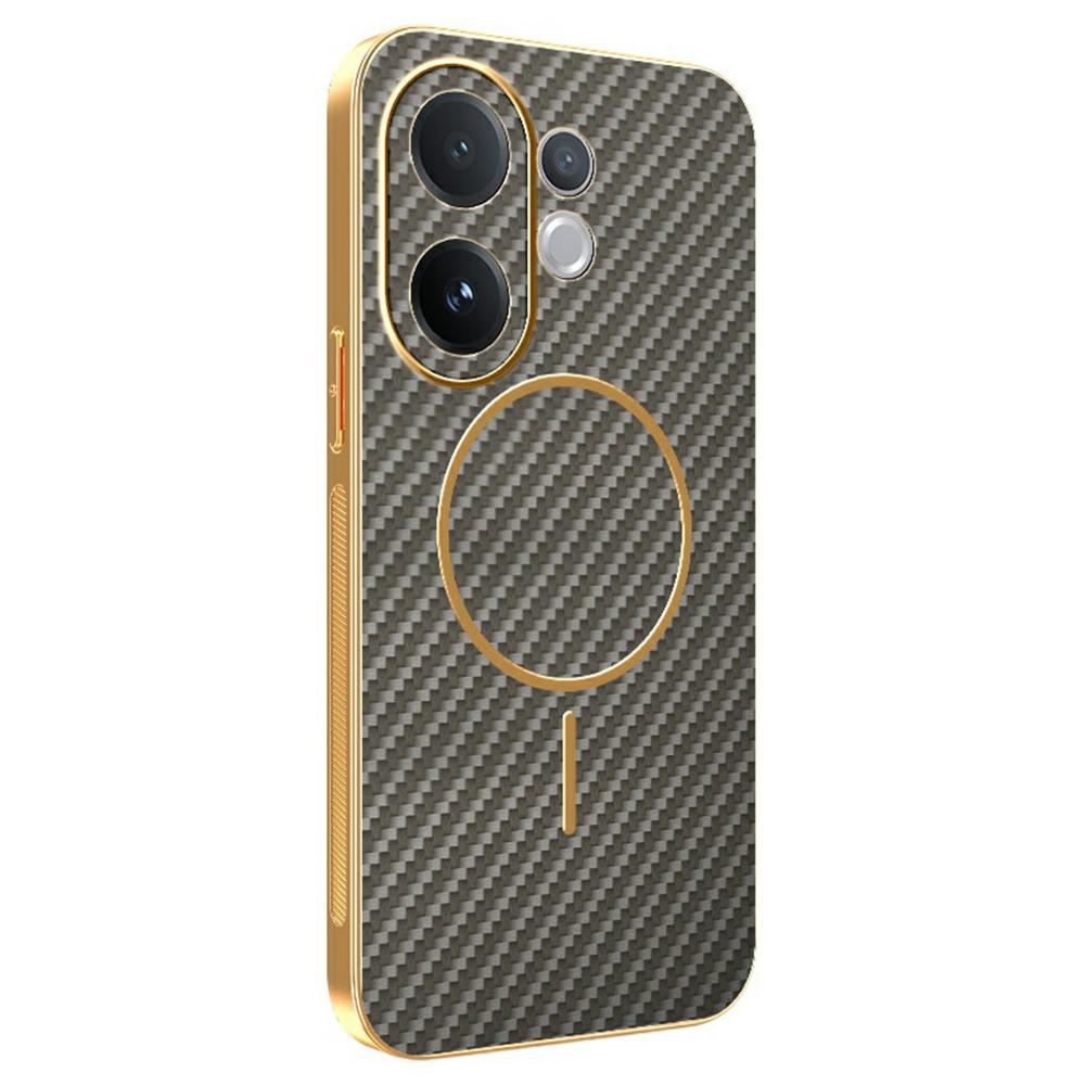 For Vivo V60 5G Phone Case Carbon Fiber Textured Electroplated TPU Back Cover