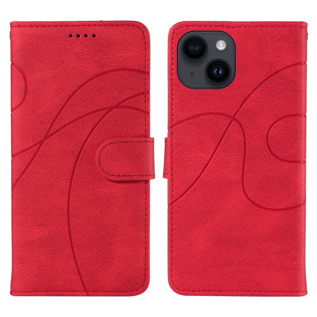 For iPhone 15 Wallet Case Leather Phone Cover Stand with Curved Line Design