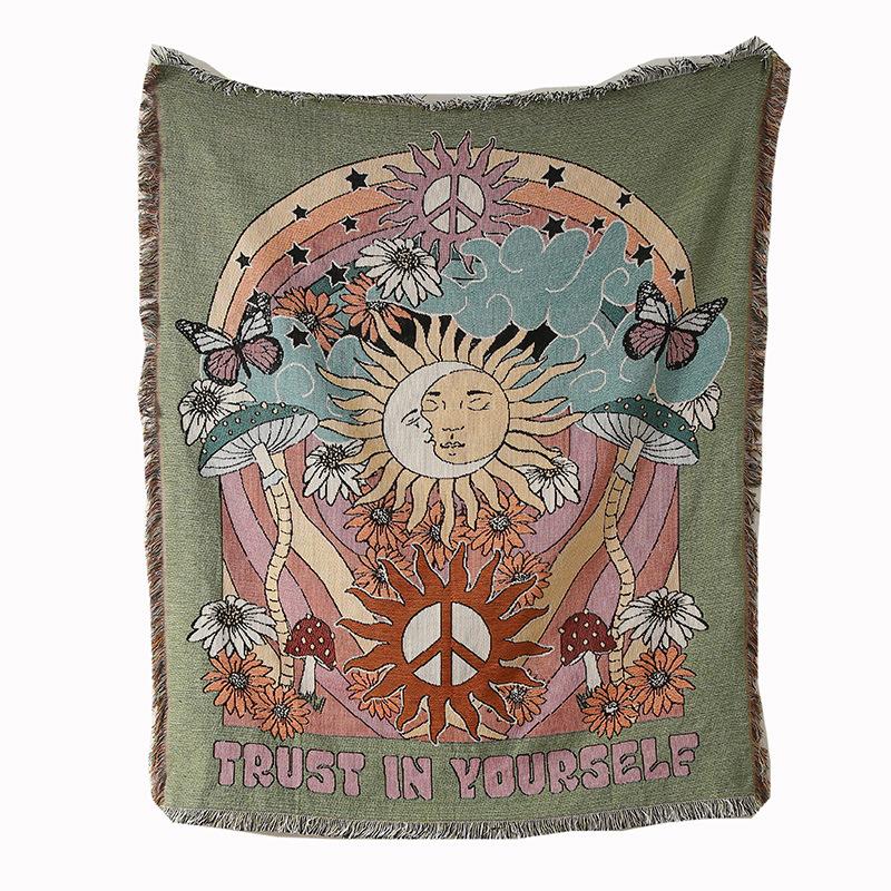 Double-sided Blanket, Sun God Pattern Design, Instagram-Style Blanket, Camping Blanket, Vintage Sofa Blanket