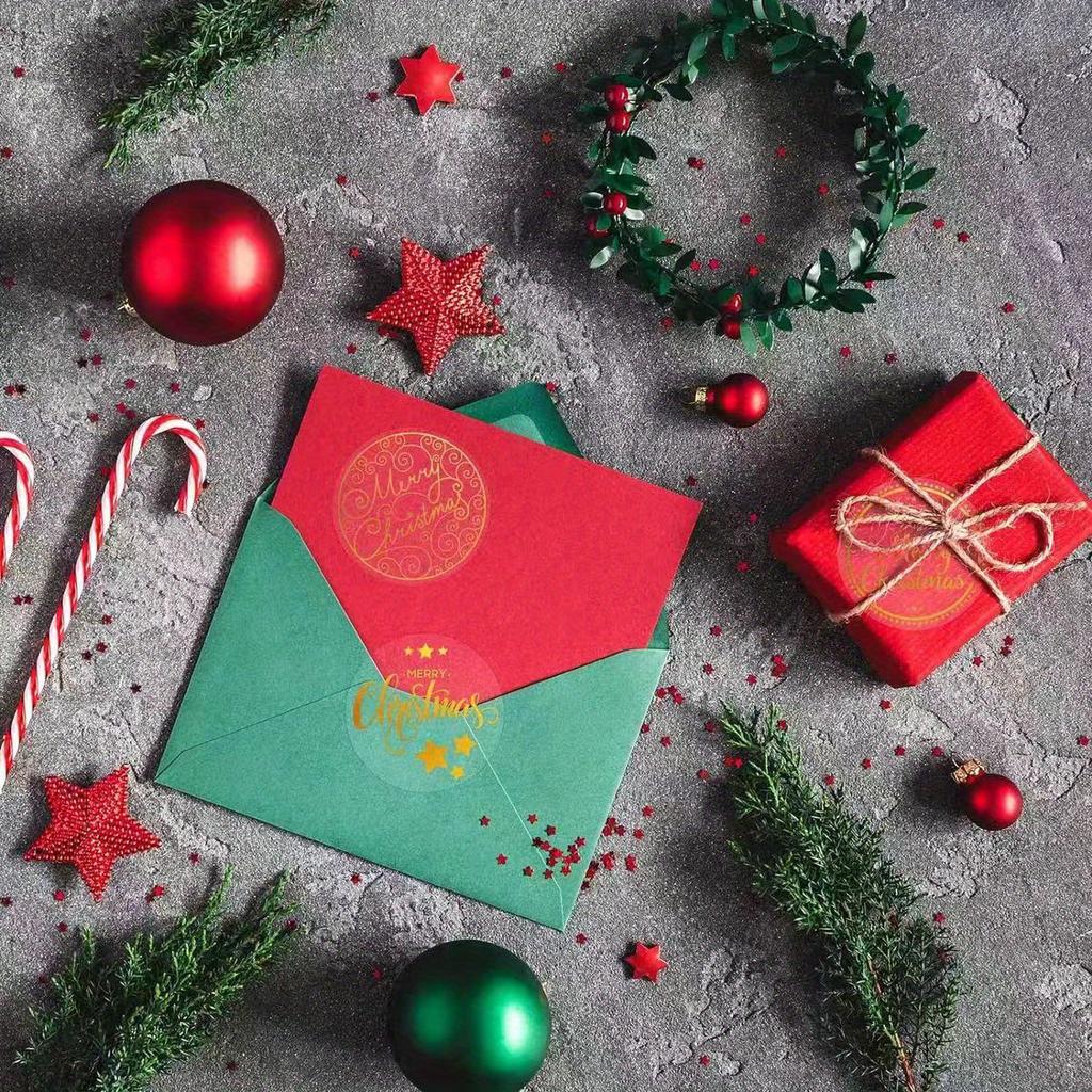 500 Stickers/roll, 2.5cm/1 Inch, Merry Christmas Day, Hot Stamping Clear Stickers, Gift Box Sealed Package, Sticker Labels, Christmas Gift Packaging