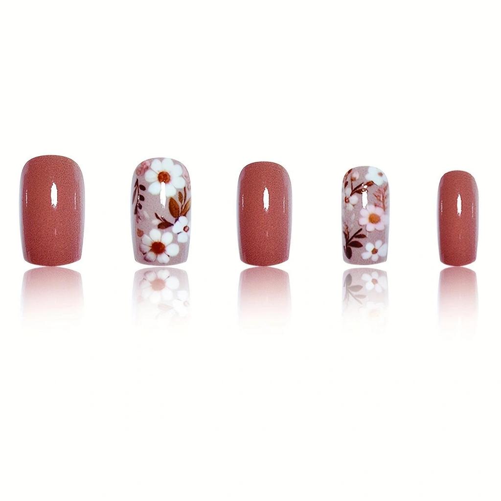 Sunshine Sweet Flower Square False Nails: Solid Color, Simple & Versatile
