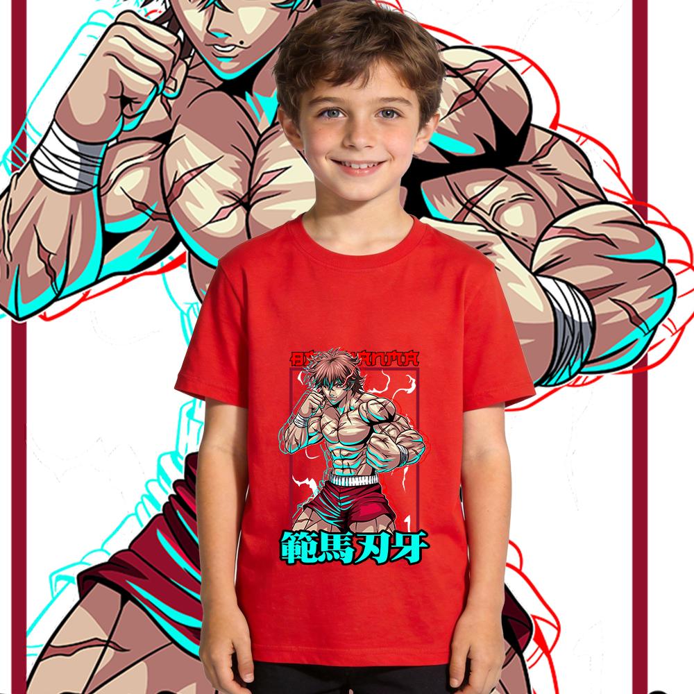 T-shirt Imprimé Anime Baki pour Enfants en Coton Manches Courtes d'Été Vêtements pour Enfants Doux Respirant