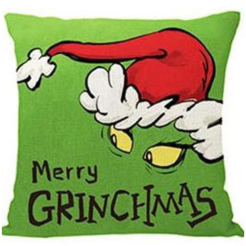 Green-haired Monster Pillow Cover Linen Christmas Pillow Cover Living Room Sofa Lumbar Cushion Cover