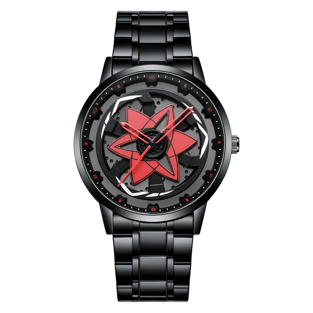 Men Watch Black Stainless Steel Red Compass Rotating Clock Quartz Movement Original Waterproof Casual Sports Watches