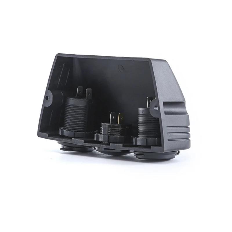 3 in 1 Tent Base Dual USB Car Charger Socket Power Outlet LED Digital Voltmeter Cigarette Lighter Socket for Truck Car Marine