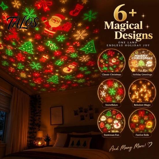 USB Powered Light Christmas Tree Projection Light, Plug-and-Play LED Projector with 6 Festive Holiday Party Decor Scenes, Flexible Gooseneck Lamp for