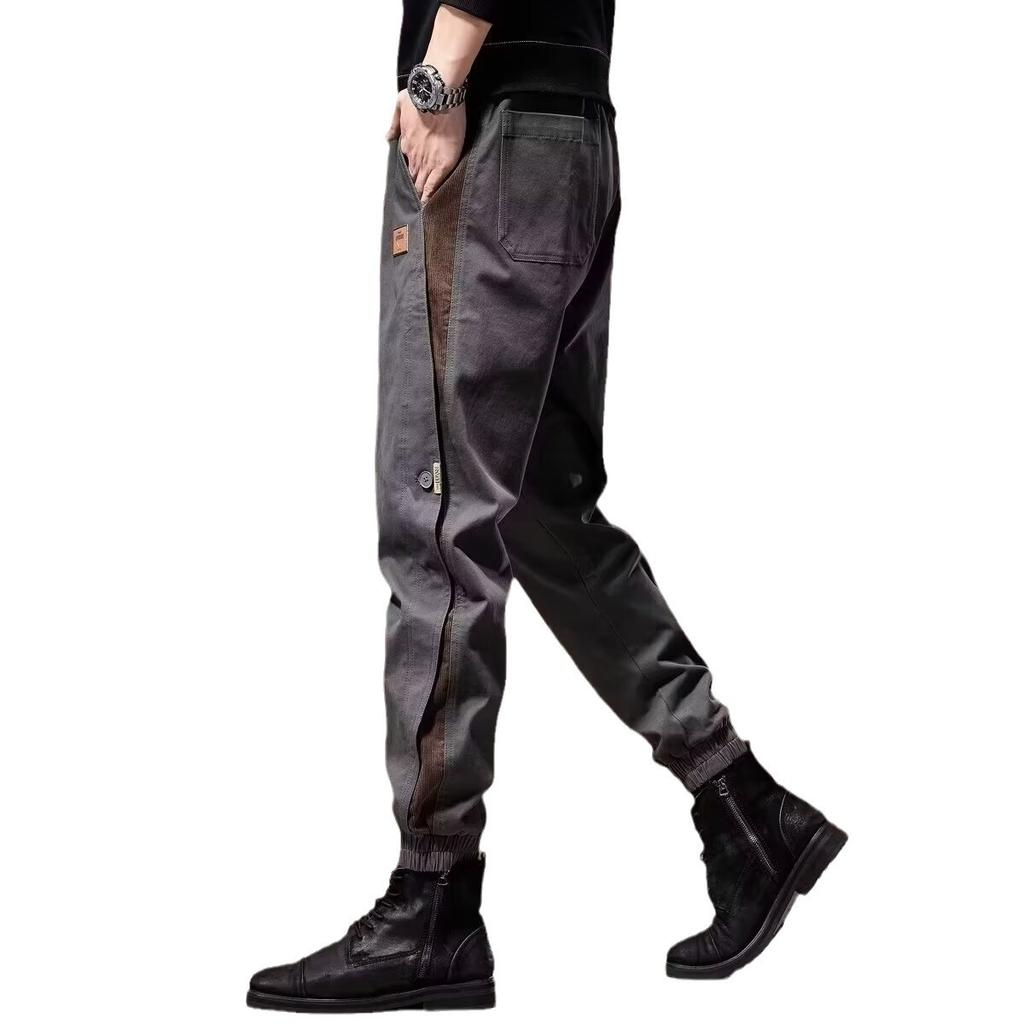 Tooling Pants Men's Summer Trendy Brand Thin Loose Versatile Tied Feet Contrasting Color Men's Casual Pants