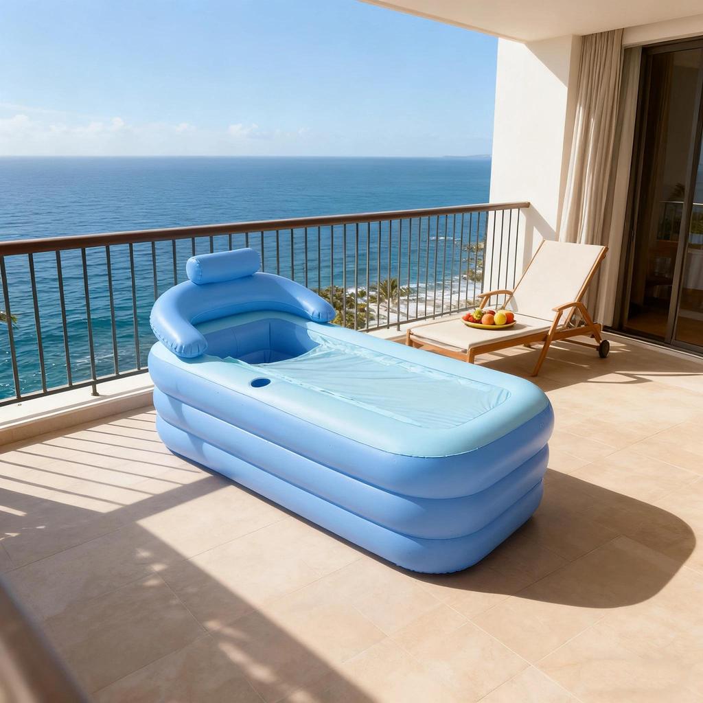 62'' Large Inflatable Bathtub for Adults Portable PVC Hot Tub SPA with Ergonomic Backrest & Drain Plug Foldable Design for Indoor Outdoor