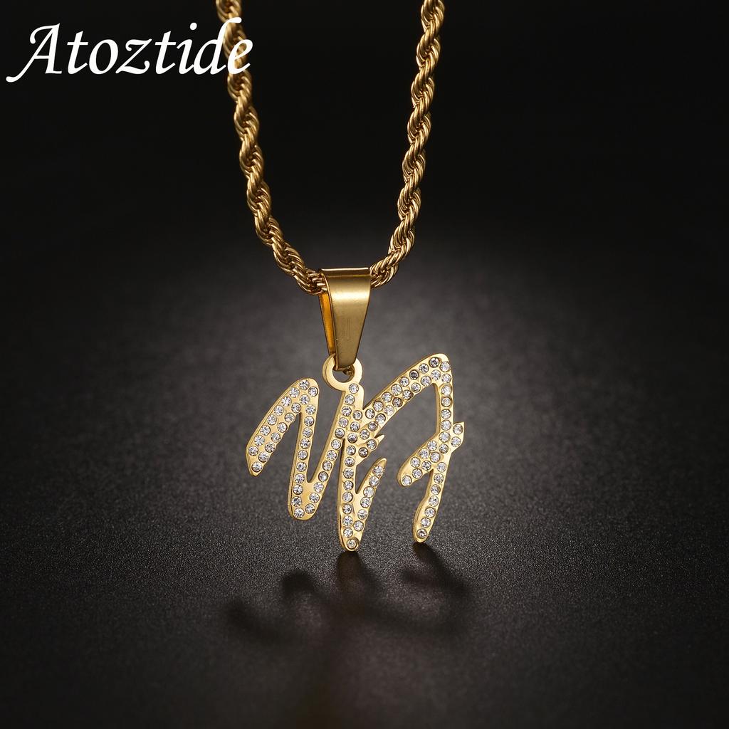 Atoztide Personalized Custom Name Necklaces for Women Stainless Steel Zircon Nameplate Pendant Blade Chain Birthday Jewelry Gift