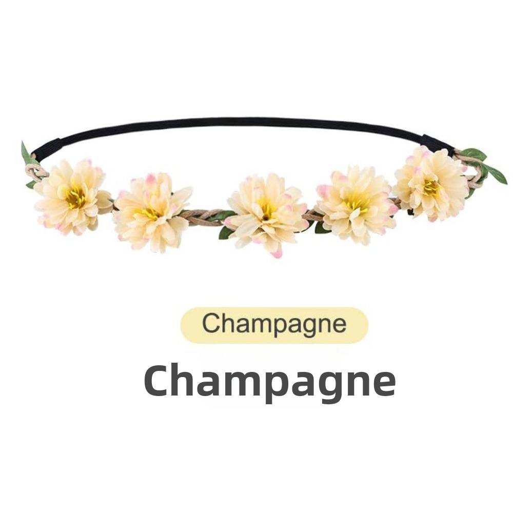 Adjustable Ribbon Floral Wreath Crown Pink Rose Bohemia Garland Headpiece  for Girls Women