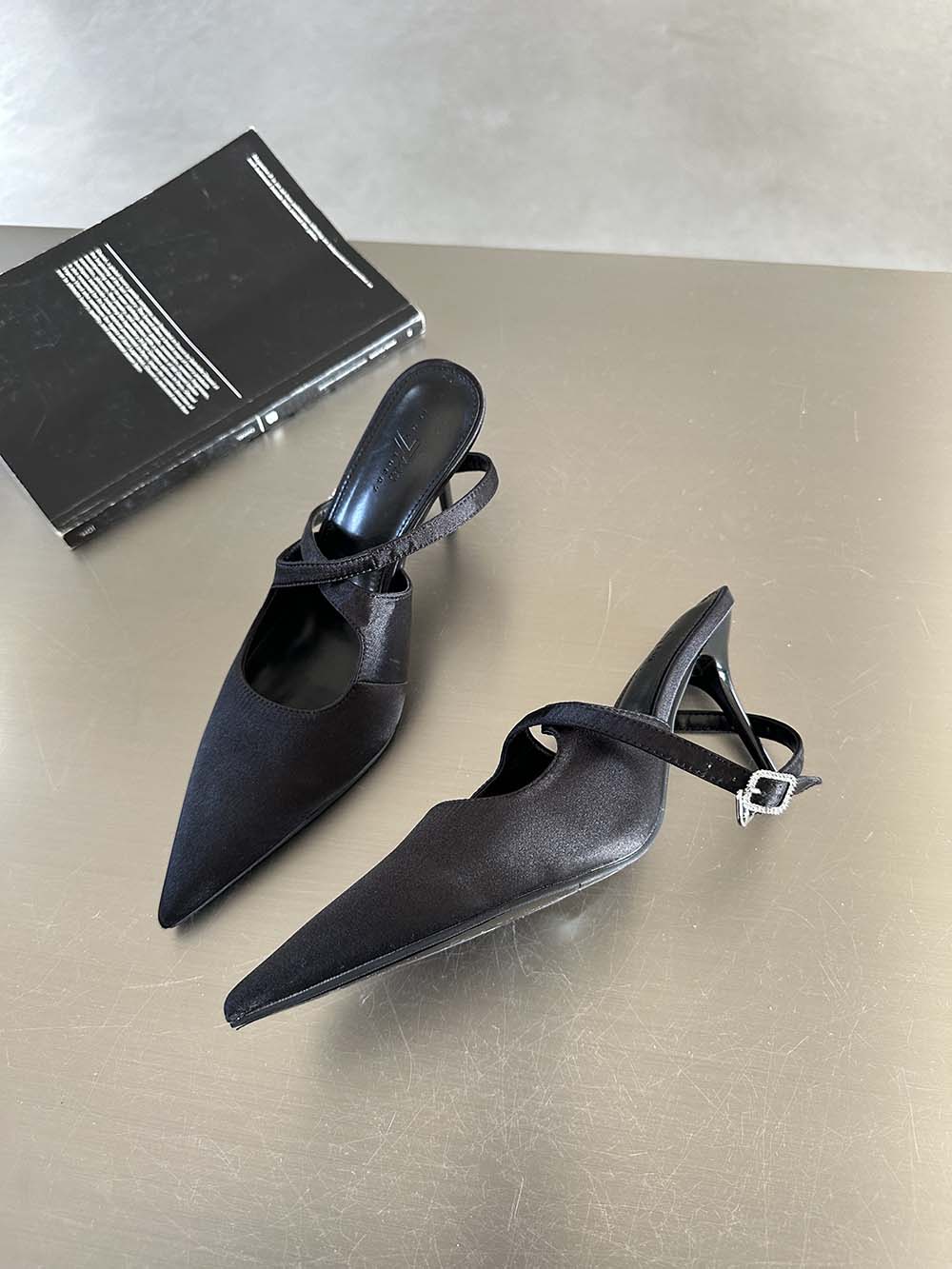 

мода Модные женские босоножки с острым носком Летние туфли на тонком каблуке Розовые Черные Серебряные туфли-лодочки для вечеринок Повседневные шлепанцы Мюли Туфли 39 5.5 чёрный