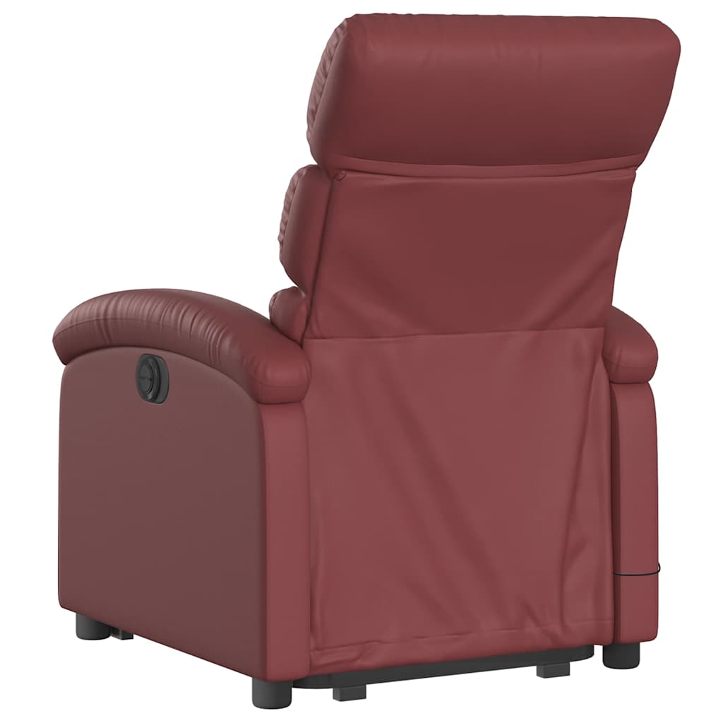 Electric Massage Recliner with Rising Function Burgundy Faux Leather