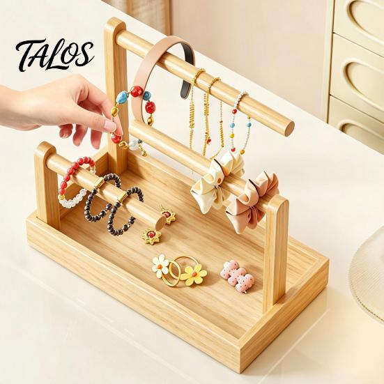 Jewelry Display Rack Wooden Headband Holder Stand, Hair Accessories Organizer Tray for Hairbands, Scrunchies, Wood Storage Ties, Bows & Clips,