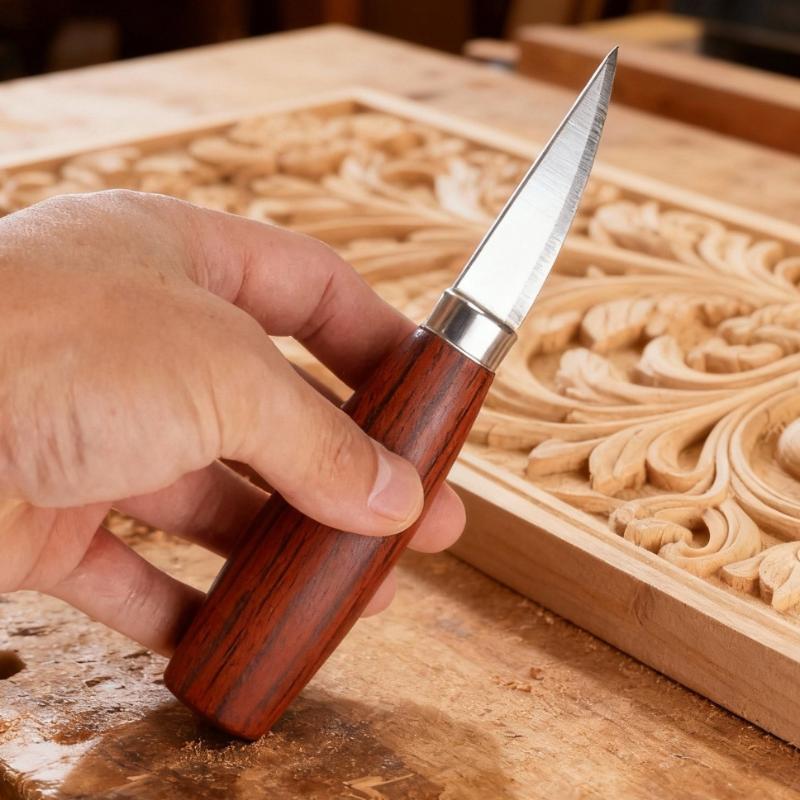 5Pcs Wood Carving Knife Set With Ergonomic Red Wood Handle Stainless Steel Blades For Whittling And Diy Crafts