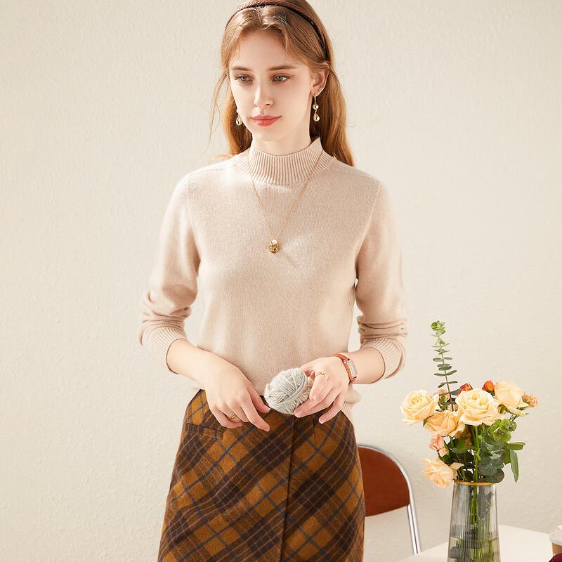 TUHUANG Women's Seamless Pure Wool Mock Neck Sweater