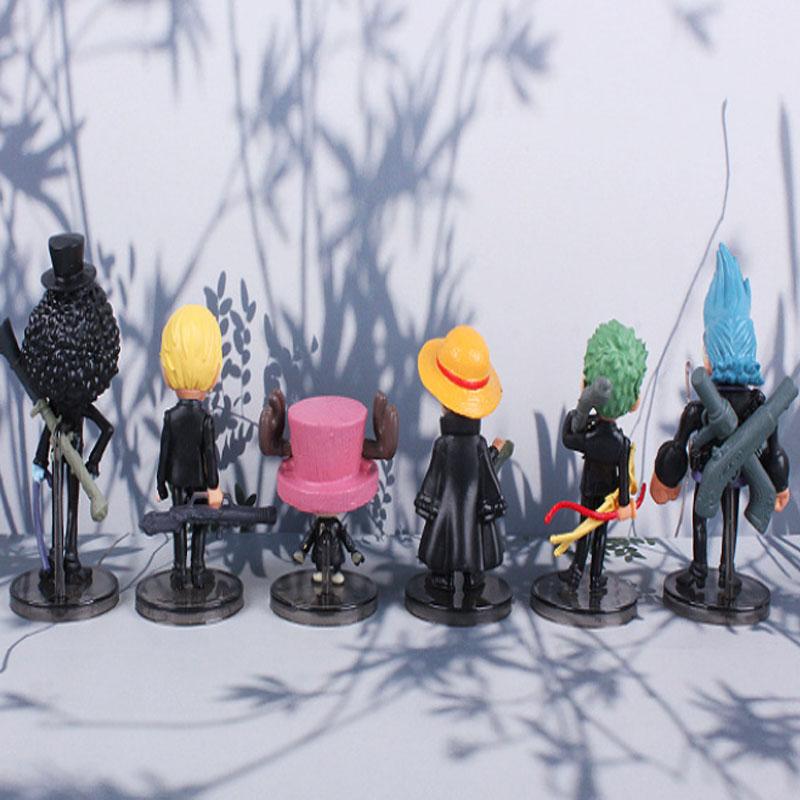 6Pcs Cartoon Anime One Piece Luffy Chopper Sanji Zoro Brook Black Coat Figure Car Decoration Toys Doll Action Model Kids Gift