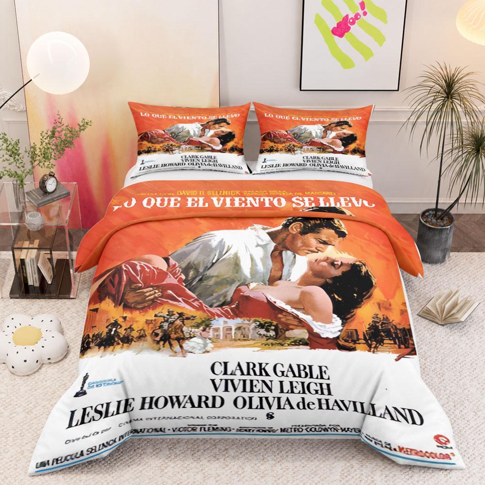 Classic Gone With The Wind Classic Movie Poster Multicolor Duvet Cover Set, Elegant Bedding Set for Bedroom, Simple Elegance Duvet Cover Set
