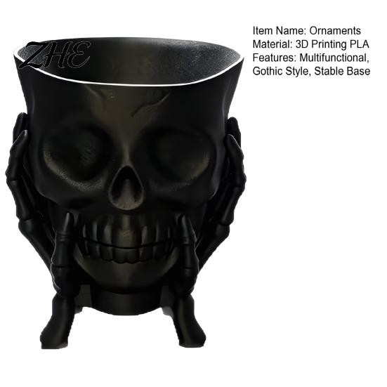 Niche Gift for Goth Lovers 3D Printed Skull Planter with Skeleton Hand Stand, Gothic Succulents Pot, Unique Resin Craft Art Dark Style Decorative