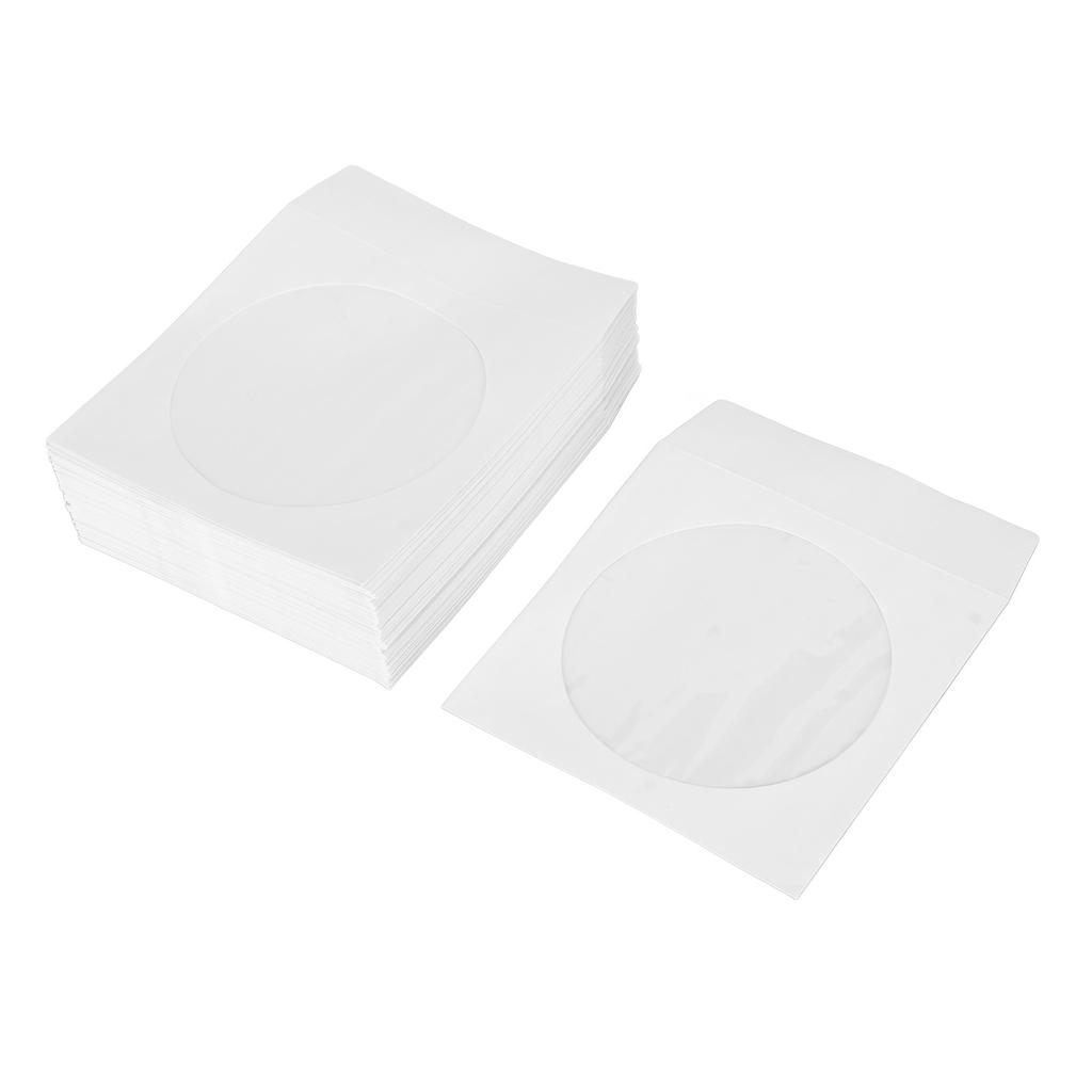 100Pcs CD Sleeves 4.9in Wide Clear Window Dustproof Thick Reusable CD Envelopes for 12cm 4.7in DVD Discs
