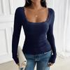 Women's Autumn and Winter Tops Y2K Temperament Slim Square Neck Long Sleeve Blouse