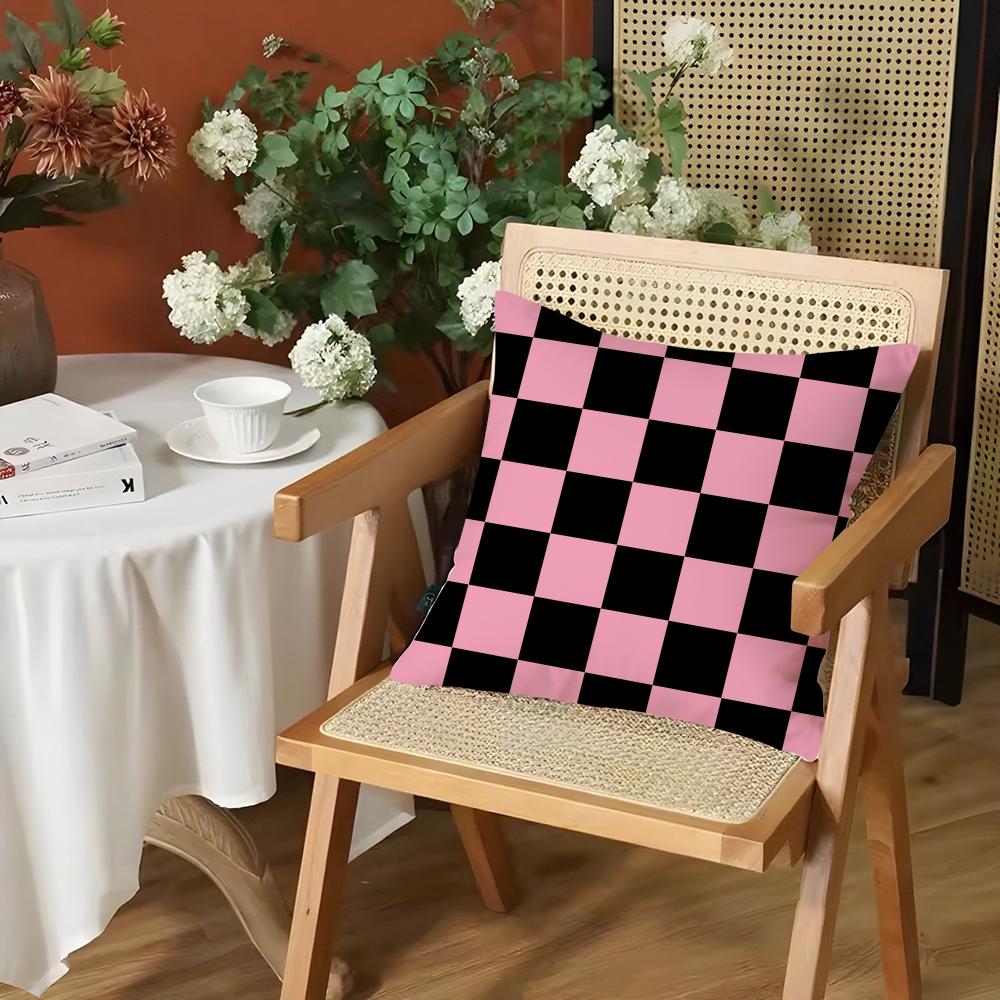 Fashion Checkerboard Plaid Cushion Cover Silky Short Plush Invisible Zipper Dustproof Sofa Pillow Case for Home Decor
