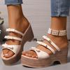 Fashion Bow Knot Chunky Platform Slippers Women Fashion Party High Heel Pu Leather Slides Ladies Summer Wedge Open Toe Sandal Mujer
