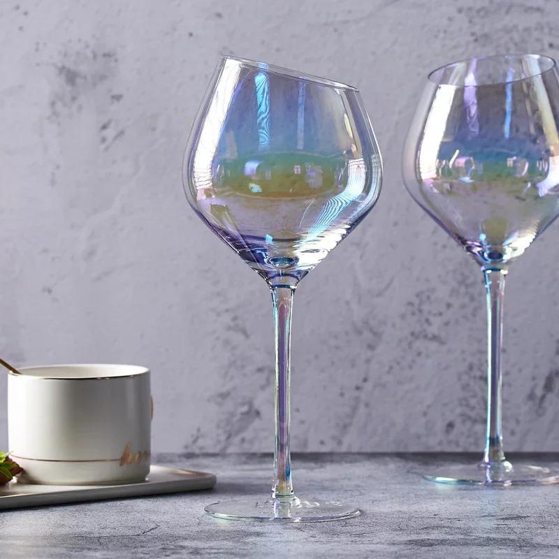 Luxusní duhové sklenice na víno s přechodem barev, Křišťálová sklenice na šampaňské, whisky, koktejly, Vysoké nožičky, Dárkové barové doplňky