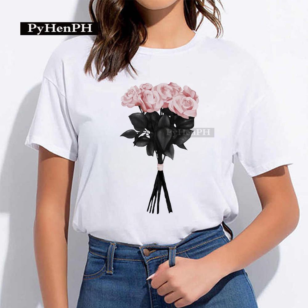 

Summer Rose Floral TShirt Red Rose Girl Short Sleeve round Neck Graphic TShirt Aesthetic Conventional Clothing for Girls S