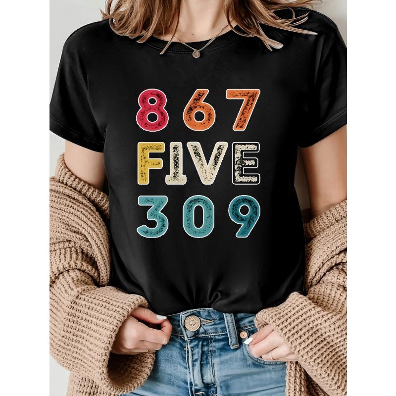 

European size Number 8 Number 6Stylish Printed T-shirts for Women. Casual and Y Round-neck Short-sleeved Tops 4XL