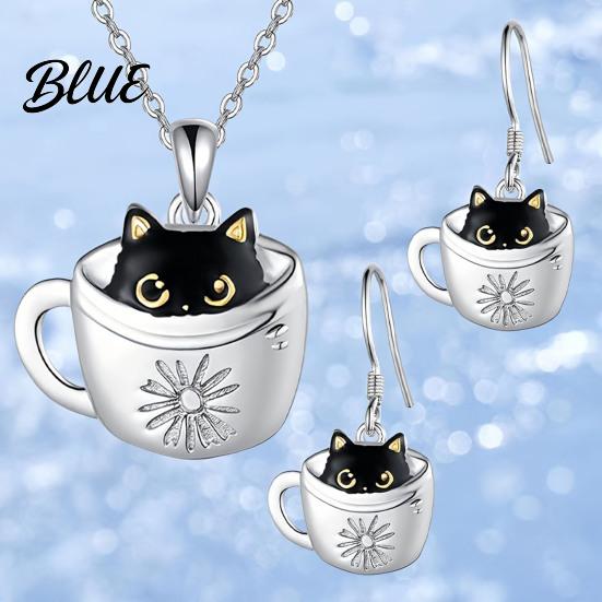 Animal Theme Jewelry Women Necklace Hook Earrings Black Cat In