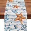 Summer Coastal Seashell Turtle Tablecloth Non Slip Durable Linen Printed Table Runner for Coffee Table Dining Table Decoration