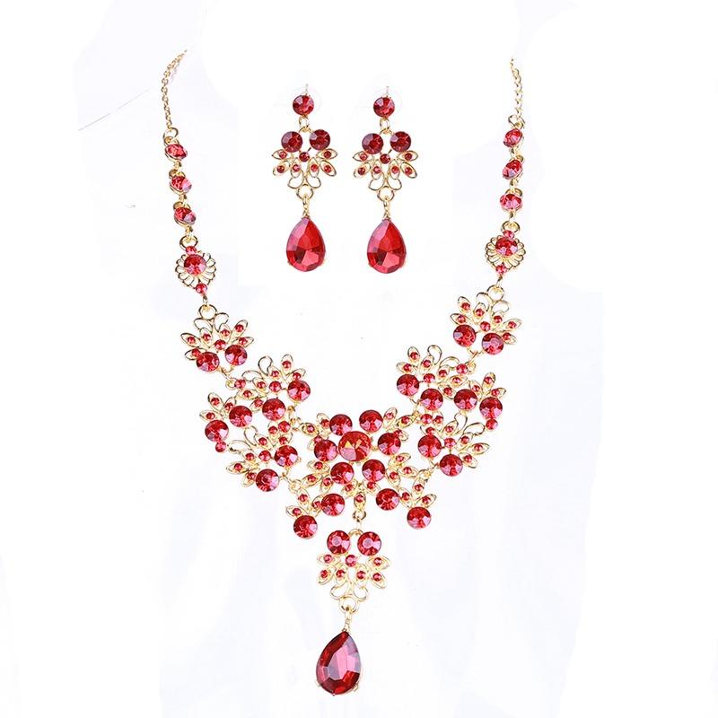 European and American Bride Drop Earrings Necklace Set Adjustable Pendant Necklace