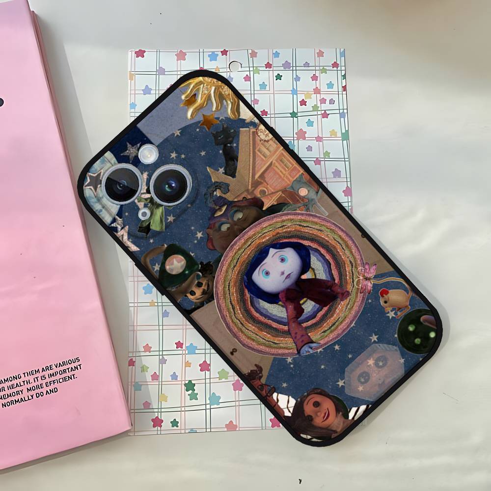 Anime C-coraline Phone Case For IPhone 1716 15 14 13 Pro Max 11 12 Mini X Xs XR Black Silicone Cover
