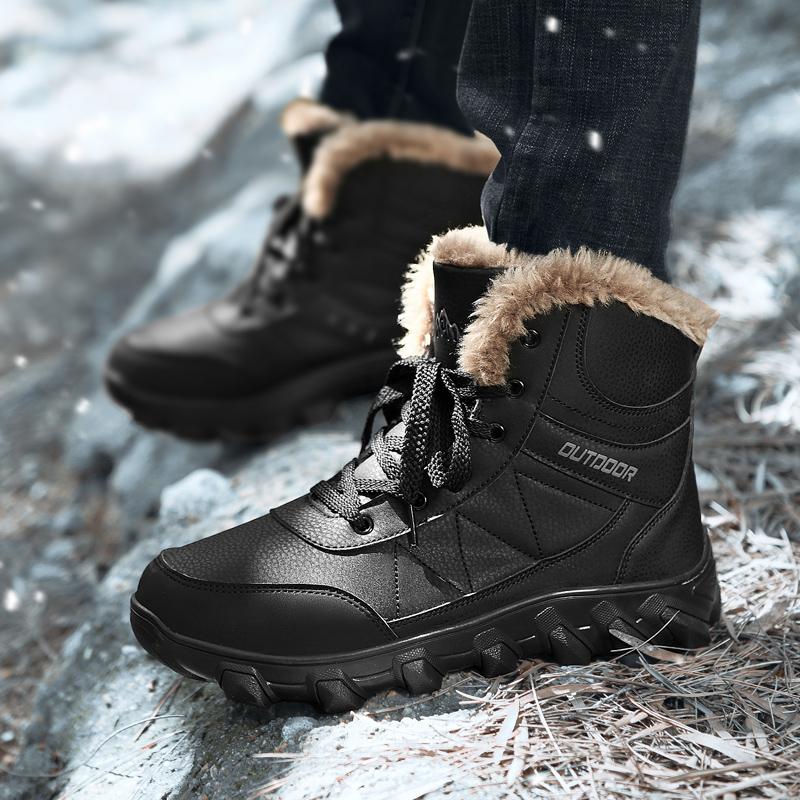 Winter Snow Boots Men Outdoor Shoes High-top Lace-up Anti-slip Ankle Boots Keep Warm Comfortable Plush Casual Shoes Men