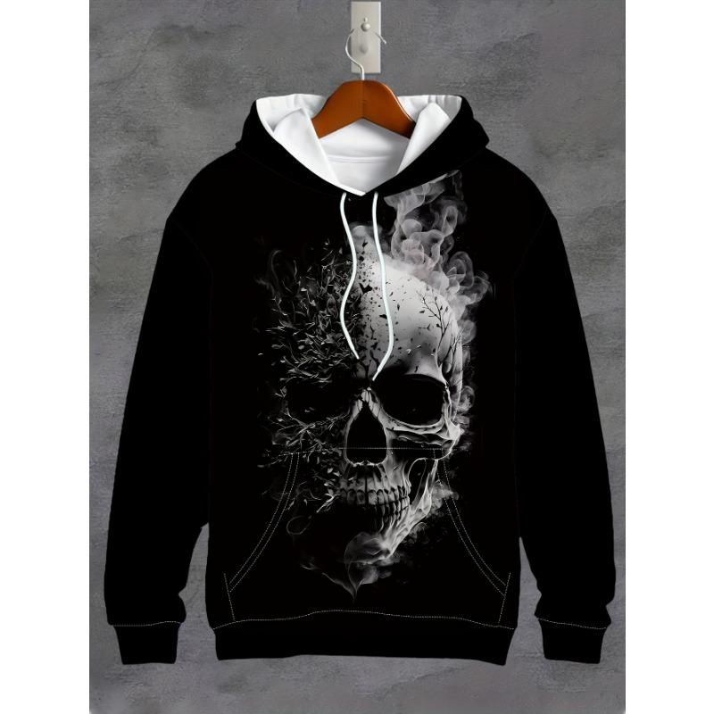Fashionable Men s Autumn Skull Print Comfortable Soft Hoodie Outdoor Street Party Casual Wear S