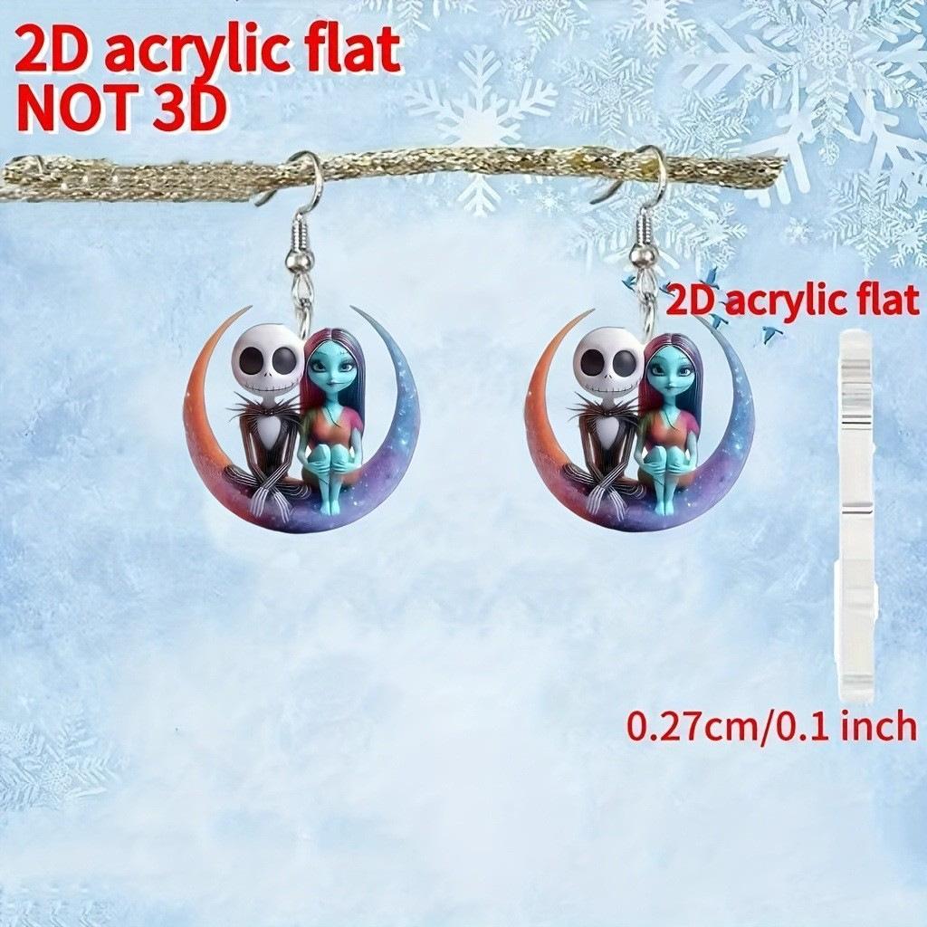 Cross-Border Halloween Horror Jack and Sally Sitting on the Moon Earrings Flat Acrylic Horror Skull Earrings