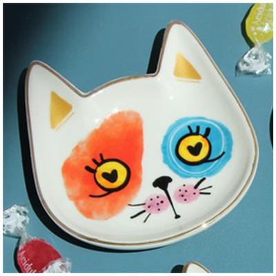 [A0169] - Empty Ceramic Bowl "Cats" White Multi-colored - 12x10x2 Cm