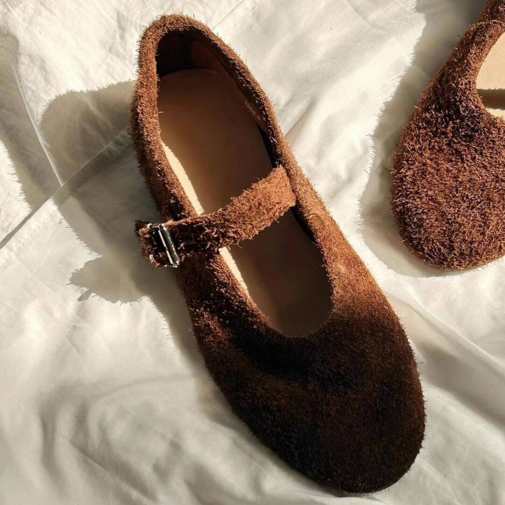 Sheepskin version retro matte word with red Mary Jane shoes women's single shoes flat bottom shallow mouth leather super soft evening shoes