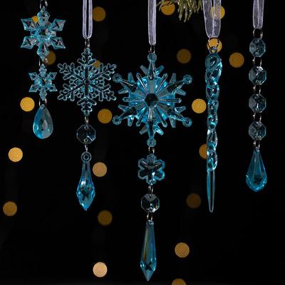 Acrylic Transparent Ice Bar Pendant 18pcs Christmas Tree Decoration Crystal Hanging Snowflake Drop Ornaments Party Supplies