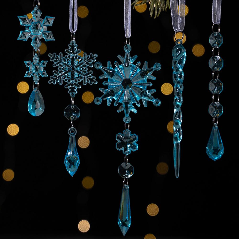 18pcs Crystal Christmas Ornaments  Icicle Ornaments With Drop Pendants Acrylic Snowflake For Christmas New Year Party Decoration