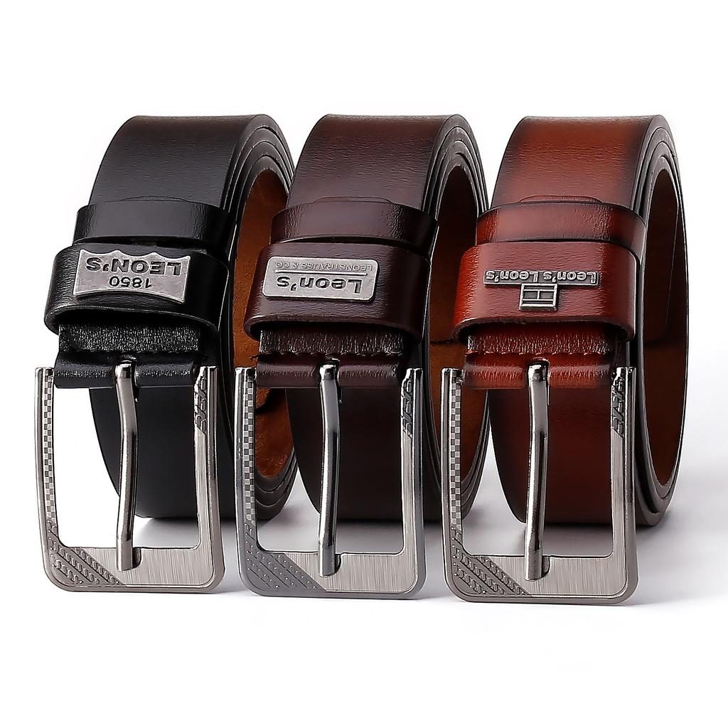 New Men's Premium Casual Belt Minimalist Genuine Leather Strap with Classic Pin Buckle Adjustable Waist 30-42 for Business & Daily Outfits